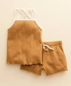 Baby & Toddler Girl Little Co. By Lauren Conrad Lettuce Edge Tank & Shorts Set Navy Stripe