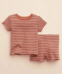 Baby & Toddler Girl Little Co. By Lauren Conrad Lettuce-Edge Tee & Shorts Set Rust Stripe