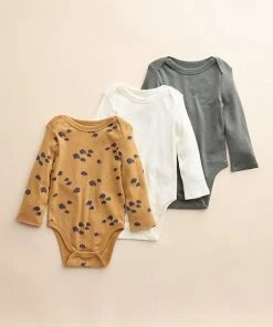 Baby Little Co. By Lauren Conrad 3-Pack Long-Sleeve Organic Cotton Bodysuits Floral Lilac Ivory