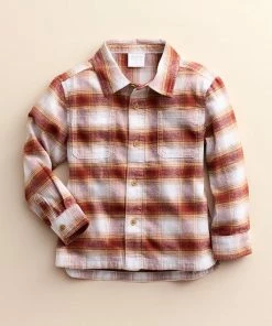 Kids 4-8 Little Co. By Lauren Conrad Organic Plaid Overshirt Plum Brown Plaid