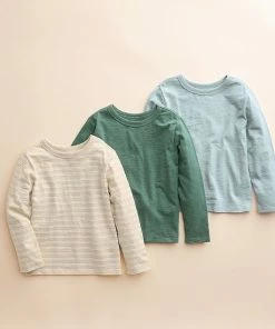 Kids 4-8 Little Co. By Lauren Conrad Organic 3-Pack Long Sleeve Tees Icy Mauve Red Olive