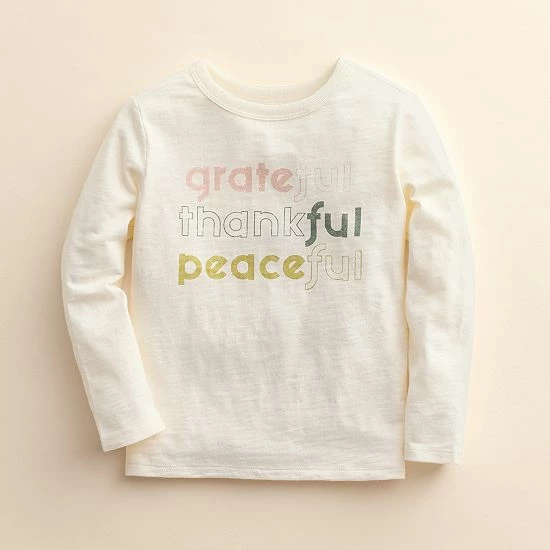 Kids 4-8 Little Co. By Lauren Conrad Organic Long-Sleeve Tee Ivory Grateful - Image 6