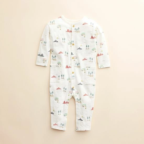 Baby Little Co. By Lauren Conrad Organic Pocket Romper Caramel Buffalo Print - Image 5