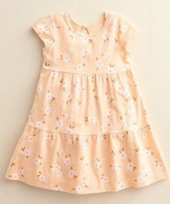Baby & Toddler Girl Little Co. By Lauren Conrad Organic Short-Sleeve Tiered Dress Peach Flowers