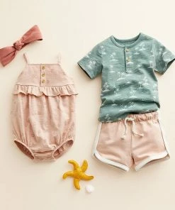 Baby Girl Little Co. By Lauren Conrad Organic Henley Ruffle Romper Peach Flowers -Little Co. by Lauren Conrad Shop unnamed file 675