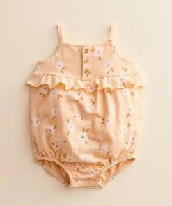 Baby Girl Little Co. By Lauren Conrad Organic Henley Ruffle Romper Peach Flowers -Little Co. by Lauren Conrad Shop unnamed file 677