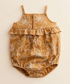 Baby Girl Little Co. By Lauren Conrad Organic Henley Ruffle Romper Peach Flowers -Little Co. by Lauren Conrad Shop unnamed file 679