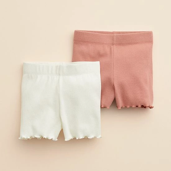Baby & Toddler Girl Little Co. By Lauren Conrad 2-Pack Lettuce-Edge Shorts Caramel Navy - Image 2